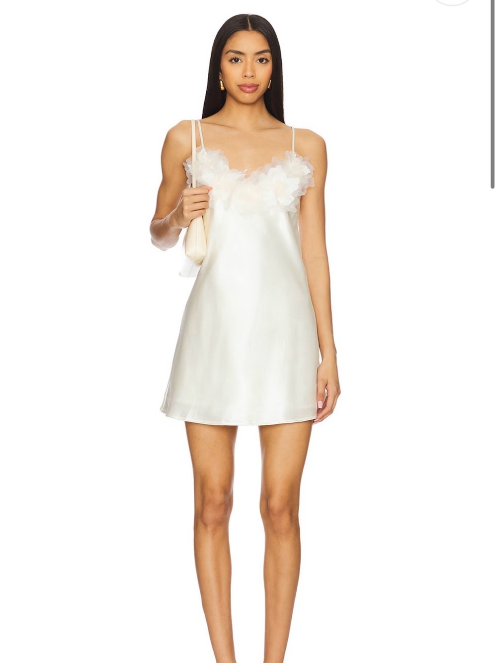 Elliatt Satin Floral-Trim Chemise Slip Dress - White
